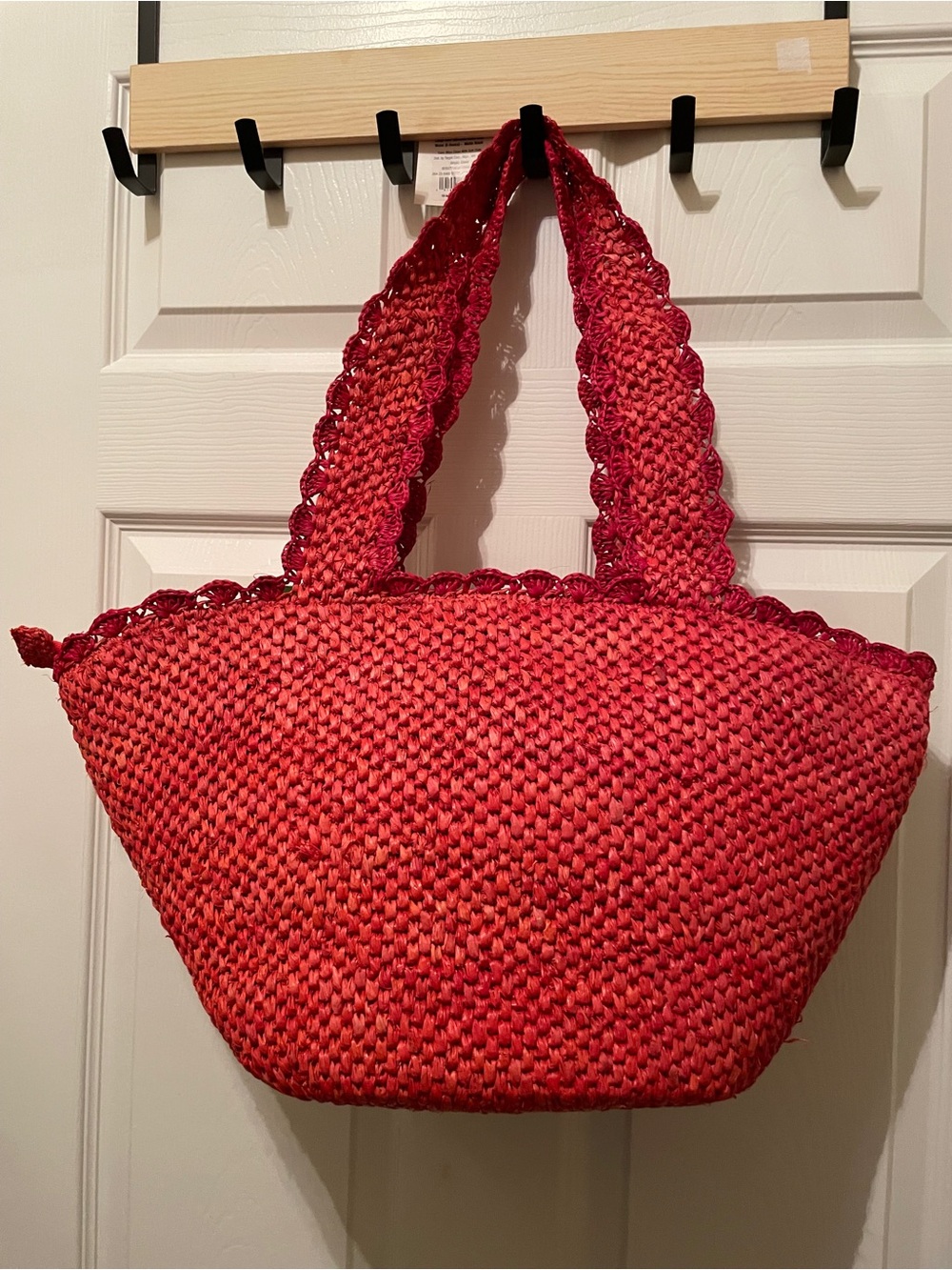 kate spade Red Woven Raffia Tote with Bow Detail - Picture 7 of 9